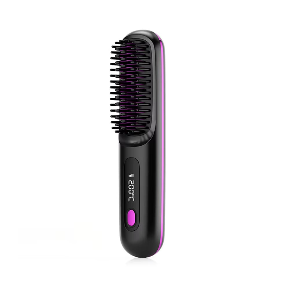 Electric LCD Usb Ceramic Heating Straight Hair Comb Wireless Portable Negative Ion Styling Tool Rechargeable Straightening Brush