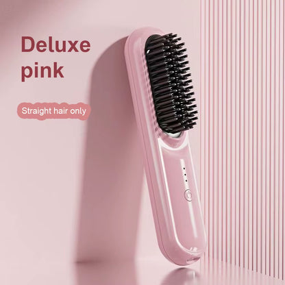 Electric LCD Usb Ceramic Heating Straight Hair Comb Wireless Portable Negative Ion Styling Tool Rechargeable Straightening Brush