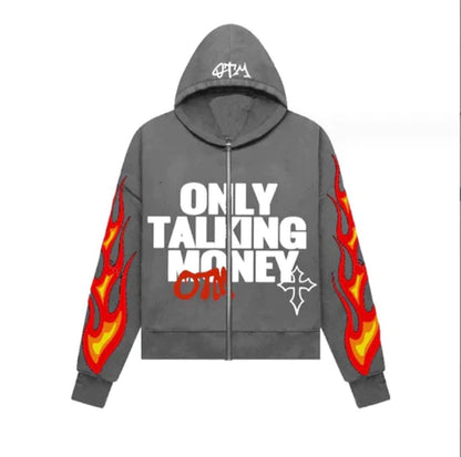 ZSIIBO Y2K Flame Letter Print Hooded Cardigan Jacket - New Collection 2023