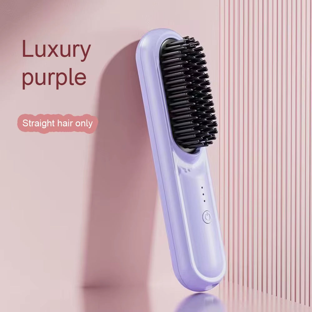 Electric LCD Usb Ceramic Heating Straight Hair Comb Wireless Portable Negative Ion Styling Tool Rechargeable Straightening Brush