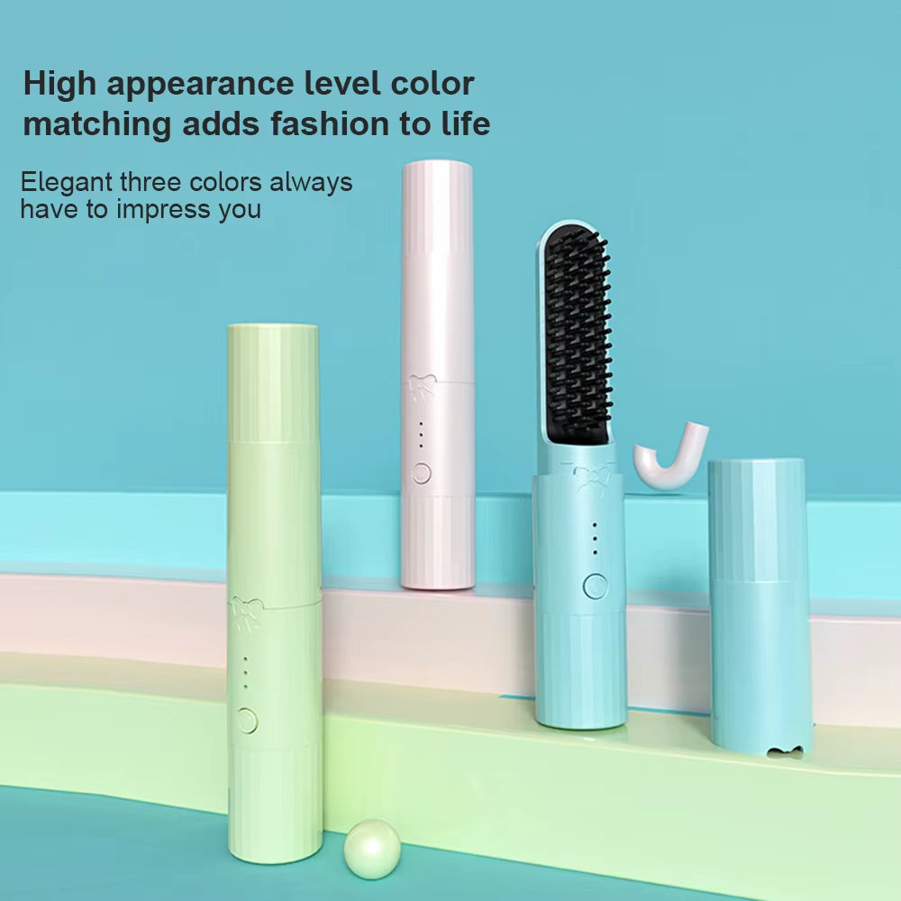 Electric LCD Usb Ceramic Heating Straight Hair Comb Wireless Portable Negative Ion Styling Tool Rechargeable Straightening Brush